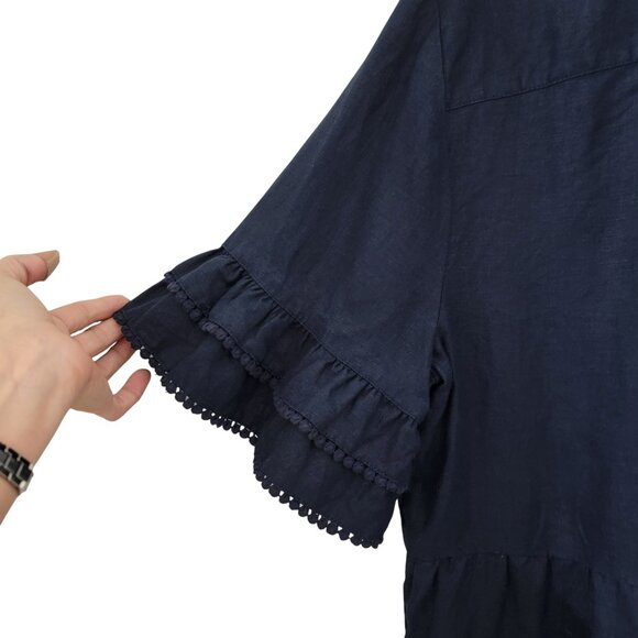 Chico’s Size 3 (US 16) Navy Blue Linen Tiered Midi Dress with Pockets, Like New - Picture 6 of 14